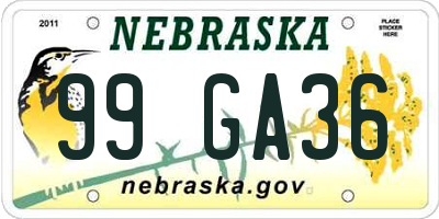 NE license plate 99GA36