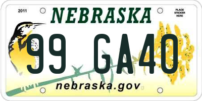 NE license plate 99GA40