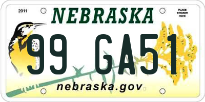 NE license plate 99GA51