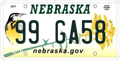 NE license plate 99GA58