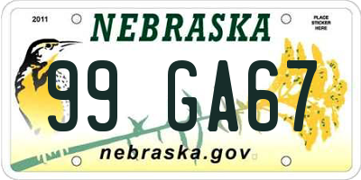 NE license plate 99GA67