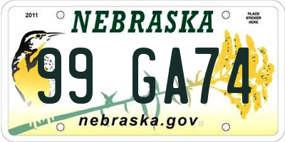 NE license plate 99GA74