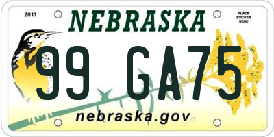 NE license plate 99GA75