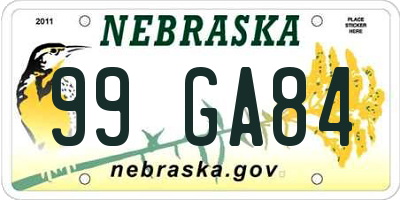 NE license plate 99GA84