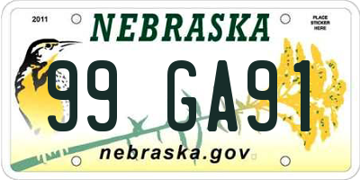 NE license plate 99GA91