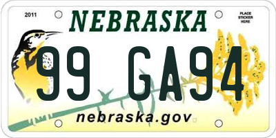 NE license plate 99GA94