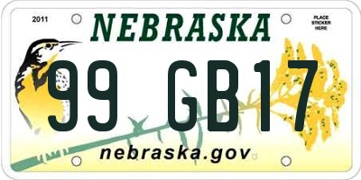 NE license plate 99GB17