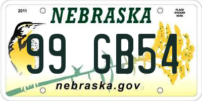 NE license plate 99GB54