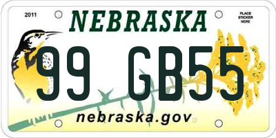 NE license plate 99GB55