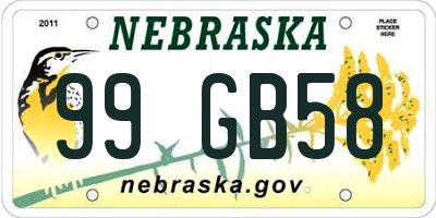 NE license plate 99GB58