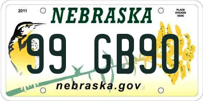 NE license plate 99GB90