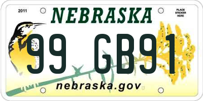 NE license plate 99GB91