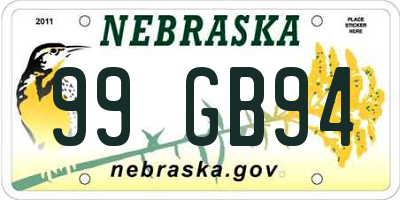 NE license plate 99GB94