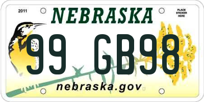 NE license plate 99GB98