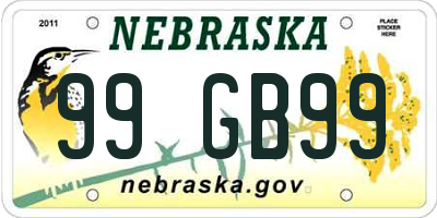 NE license plate 99GB99