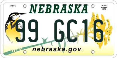 NE license plate 99GC16