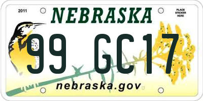 NE license plate 99GC17