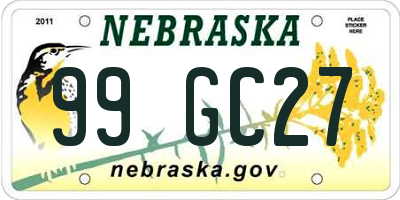 NE license plate 99GC27