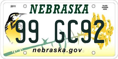 NE license plate 99GC92