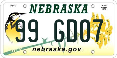 NE license plate 99GD07