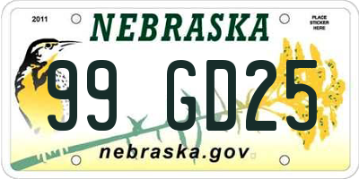 NE license plate 99GD25