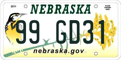 NE license plate 99GD31