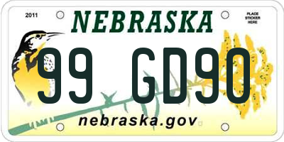 NE license plate 99GD90