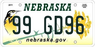 NE license plate 99GD96