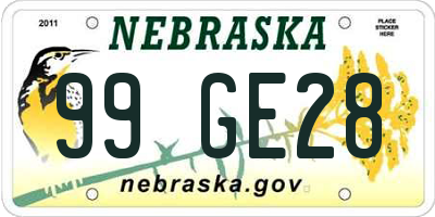 NE license plate 99GE28