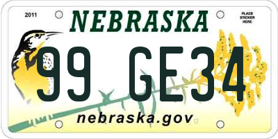 NE license plate 99GE34