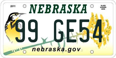 NE license plate 99GE54