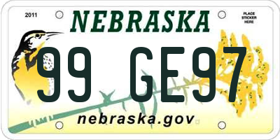 NE license plate 99GE97