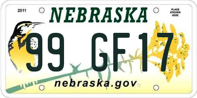 NE license plate 99GF17