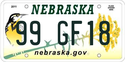 NE license plate 99GF18
