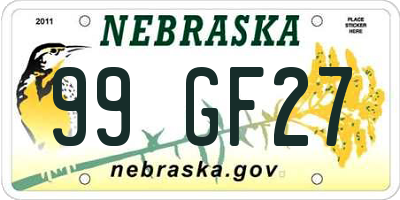 NE license plate 99GF27