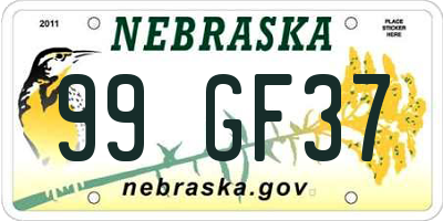 NE license plate 99GF37