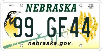NE license plate 99GF44