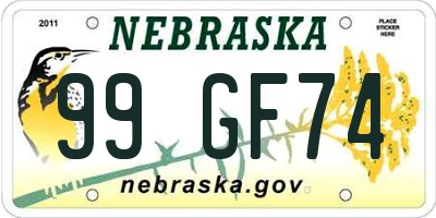 NE license plate 99GF74