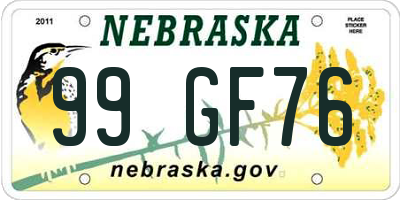 NE license plate 99GF76