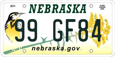 NE license plate 99GF84