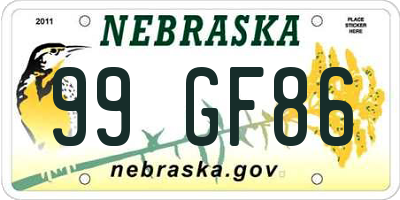 NE license plate 99GF86