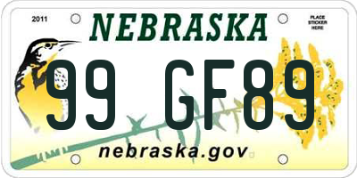 NE license plate 99GF89