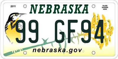 NE license plate 99GF94