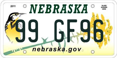 NE license plate 99GF96