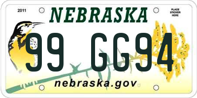 NE license plate 99GG94
