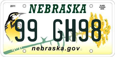 NE license plate 99GH98