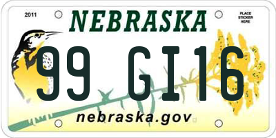 NE license plate 99GI16