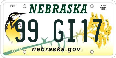 NE license plate 99GI17