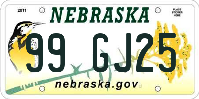 NE license plate 99GJ25