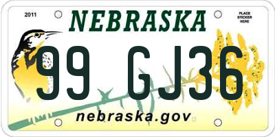 NE license plate 99GJ36